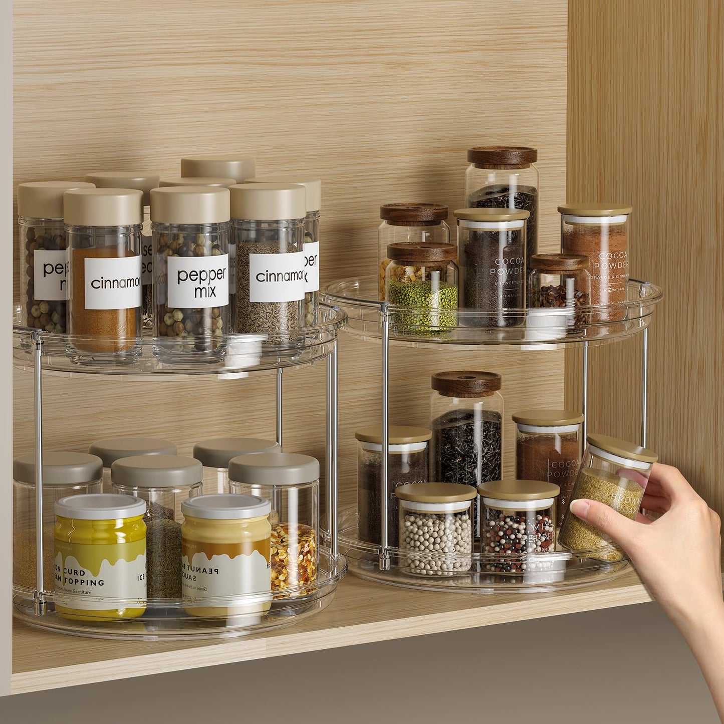 LAMU 2 Tier Lazy Susan Turntable Organizer 9.25'' Rotating Spice Rack Organization for Cabinet, Kitchen, Pantry, Countertop, Bathroom, Vanity, Medicine Cabinet Organizer, Clear