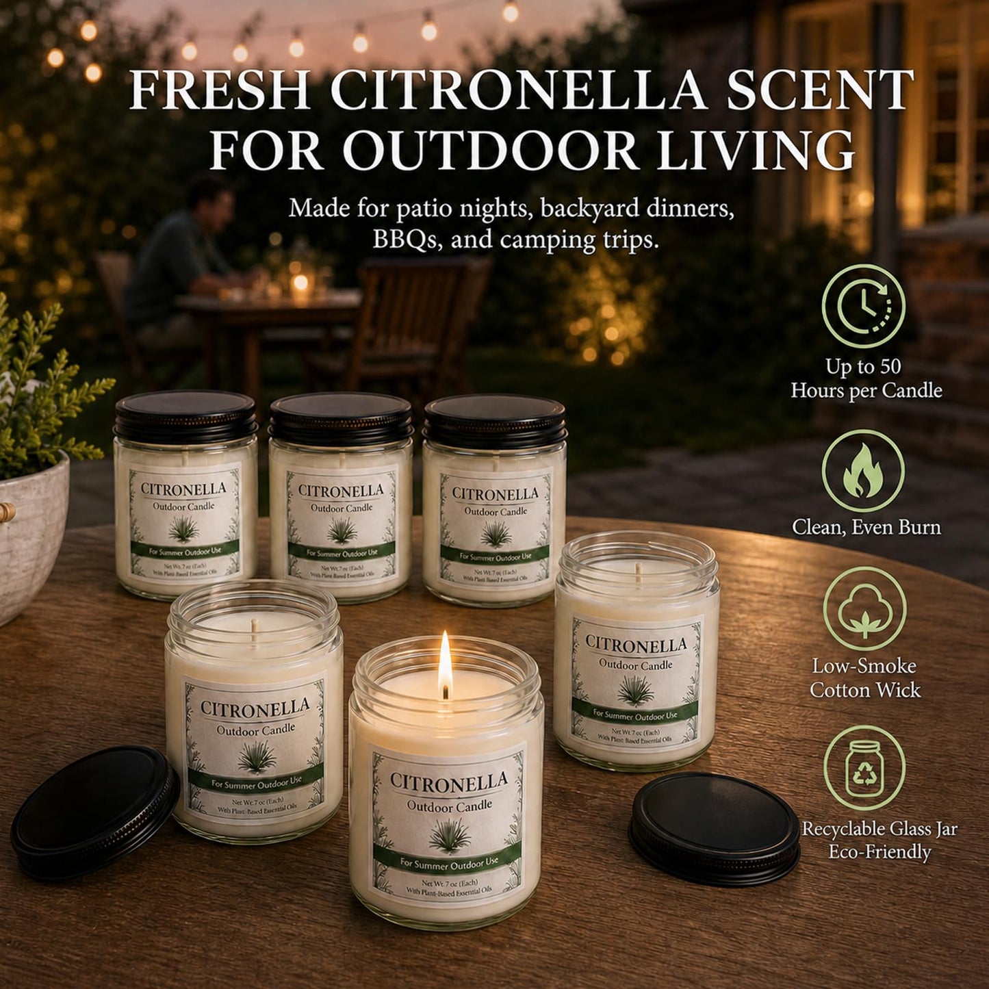 Citronella Candles Outdoor - 6 Pack Soy Wax Citronella Candles, 42 oz 300 Hours Total Outdoor Candle Set for Patio Backyard, Garden, Balcony, Deck, Porch, BBQ, Camping & Summer Parties