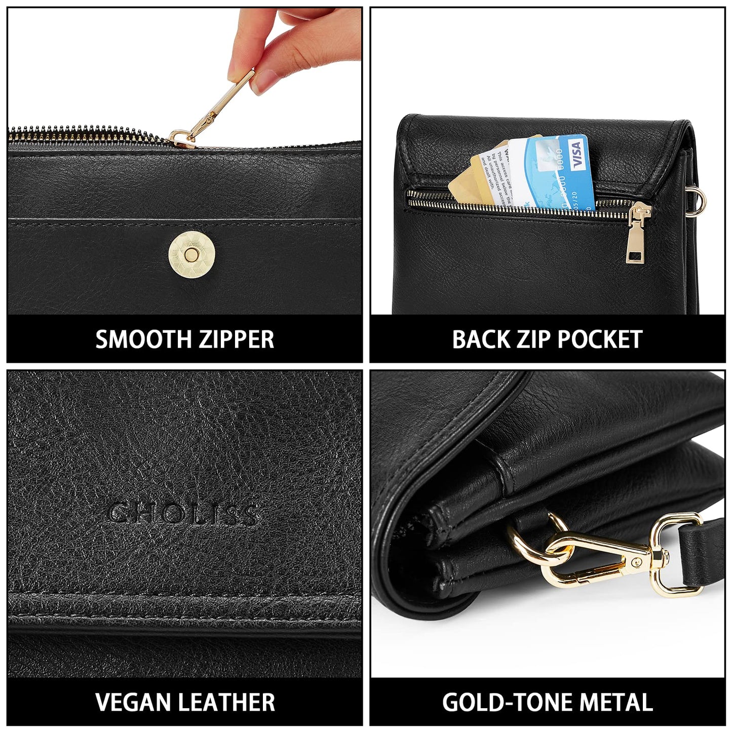 CHOLISS Small Crossbody Bags for Women, Vegan Leather Cell Phone Purse, Mini Travel Purse with Adjustable Strap