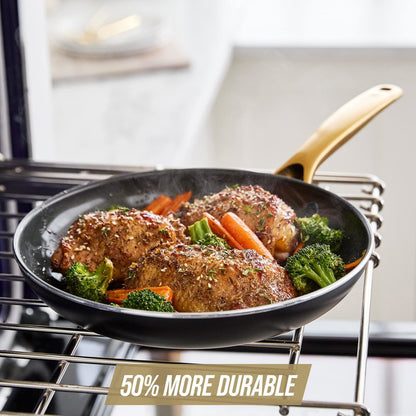 Blue Diamond 8" Nonstick Frying Pan Skillet, Diamond Infused PFAS & PTFE-Free Ceramic Pot, Dishwasher & Oven Safe, Gold Handle, Induction, Non Toxic Metal Utensil Safe, Egg & Omelet Pan, Black