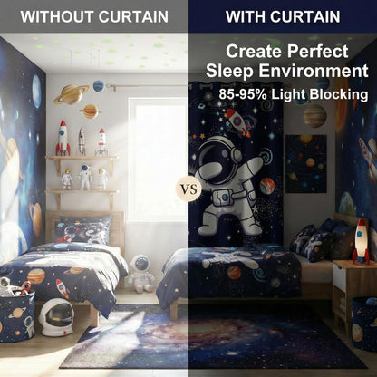 Space Curtains for Boys Room – Astronaut Themed Blackout Grommet Drapes, Thermal Insulated Outer Space Curtains Panels for Kids Bedroom, 42 x 45 Inch