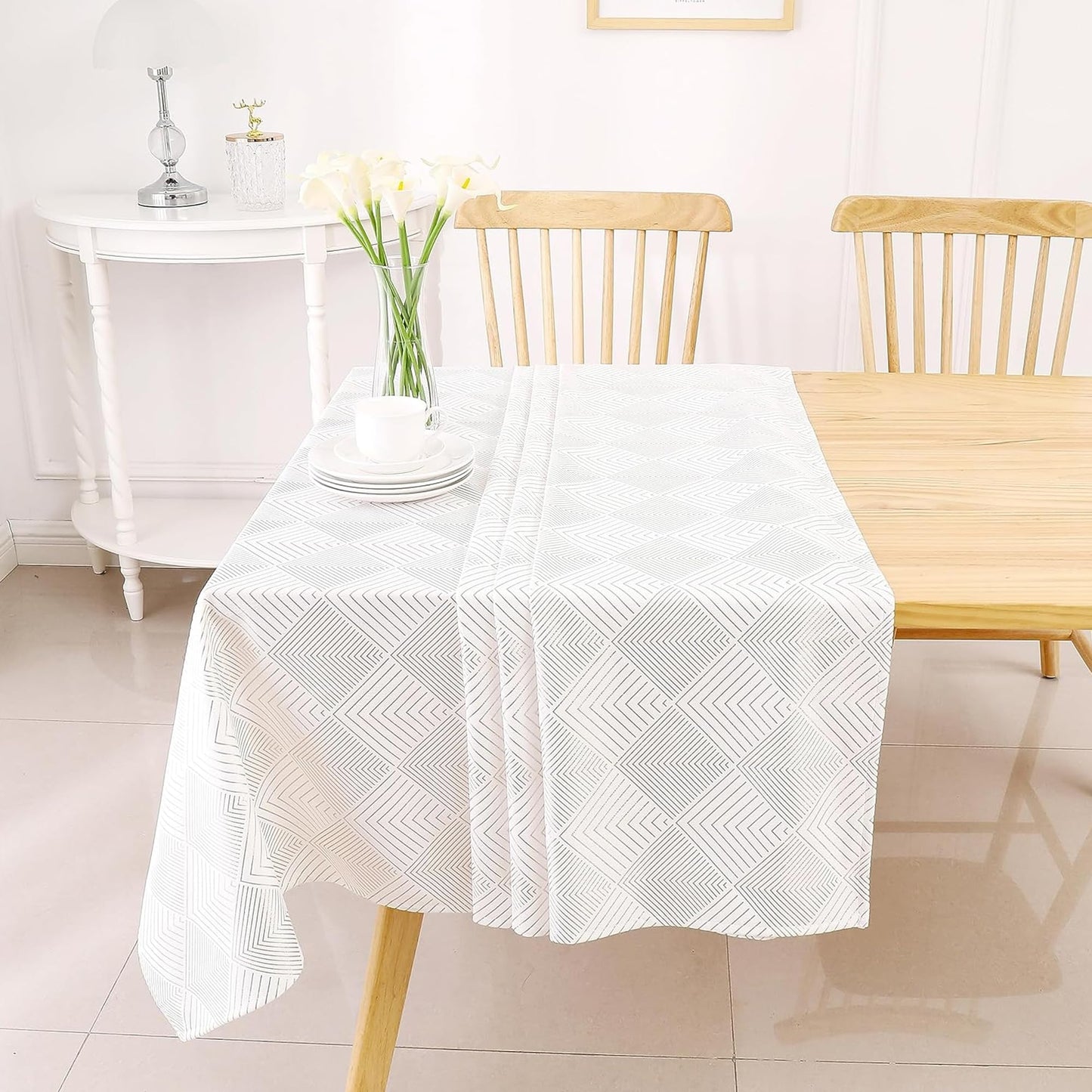 Majestic Giftware Velvet Tablecloths for Rectangle Tables | (70/160) - TC1406 Gold Geometric Print Hem Stitch Dining Table Cover | Decorative Washable Rectangle Tablecloth for Kitchen, Dinning, Party