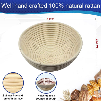 9 Inch Round Bread Banneton Proofing Basket Set of 2 – Sourdough Proofing basket kit for Artisanal Baking – Bread Making Tools For Professional & Home Bakers (9 inch round- 2 pack)