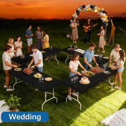 Lemict 6FT Picnic Black Spandex Table Cloth - 1 Pack Fitted Rectangle Tablecloth for Folding Tables, Washable Table Cover for Outdoor, Camping, Picnic, Banquet and Party(30" x 72")
