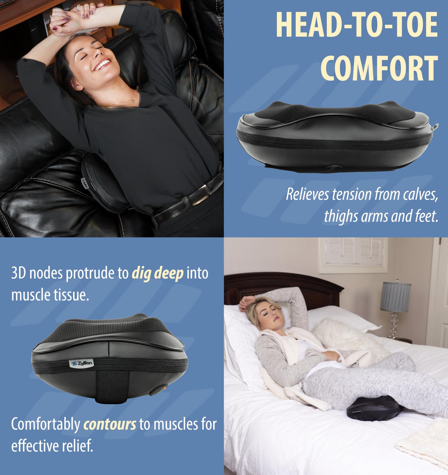 Zyllion Shiatsu Back and Neck Massager with Heat (FSA HSA Eligible) 3D Kneading 8-Node Electric Deep Tissue Massage Pillow for Muscle Pain Relief, Arthritis, Sciatica on Shoulder, Leg, Foot ZMA-25