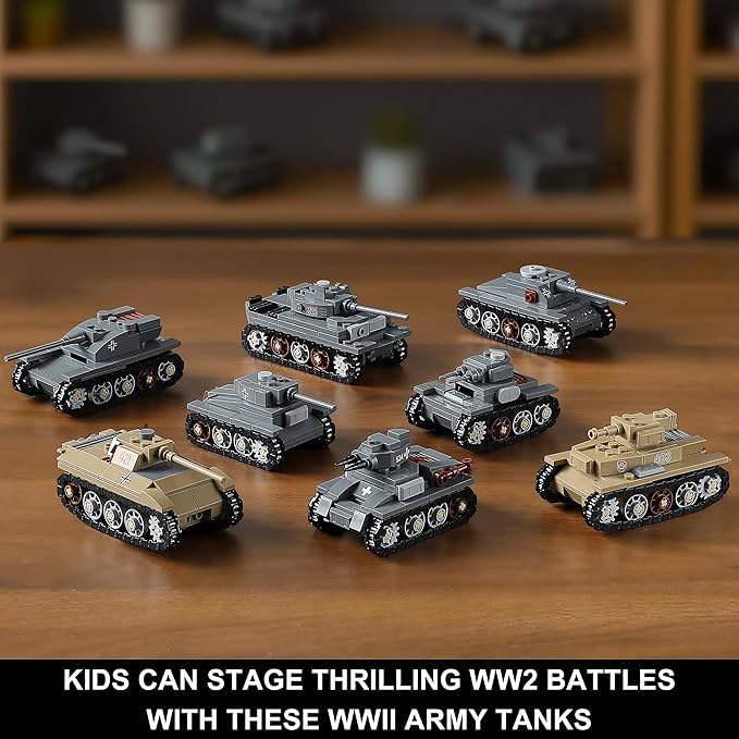 1165-Piece WW2 Army Tank Toys Building Sets Compatible with Lego Create A Large KV-VI Military Models or 8 Set WWII Tanks Great Gifts for Boys Kids