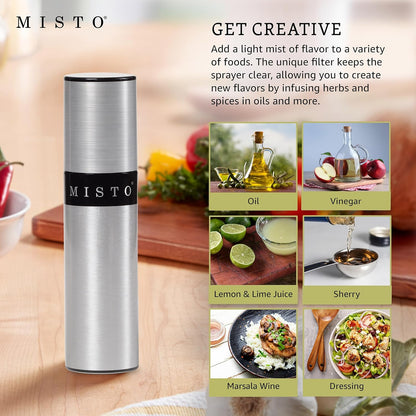 Misto Aluminum Oil Sprayer, Set of 2, Versatile Refillable Aerosol Sprayers for Olive Oil, Vinegar, Lemon Juice, Dressings, and More, Ideal for Cooking, BBQ, and Air Fryers