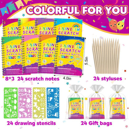 Party Favors for Kids 4-8-12: 24 Pack Scratch Rainbow Art Crafts Notebook, Coloring Book Goodie Bags Stuffers Kit, Bulk Birthday Gift Classroom Prizes Girl Boy Toddler