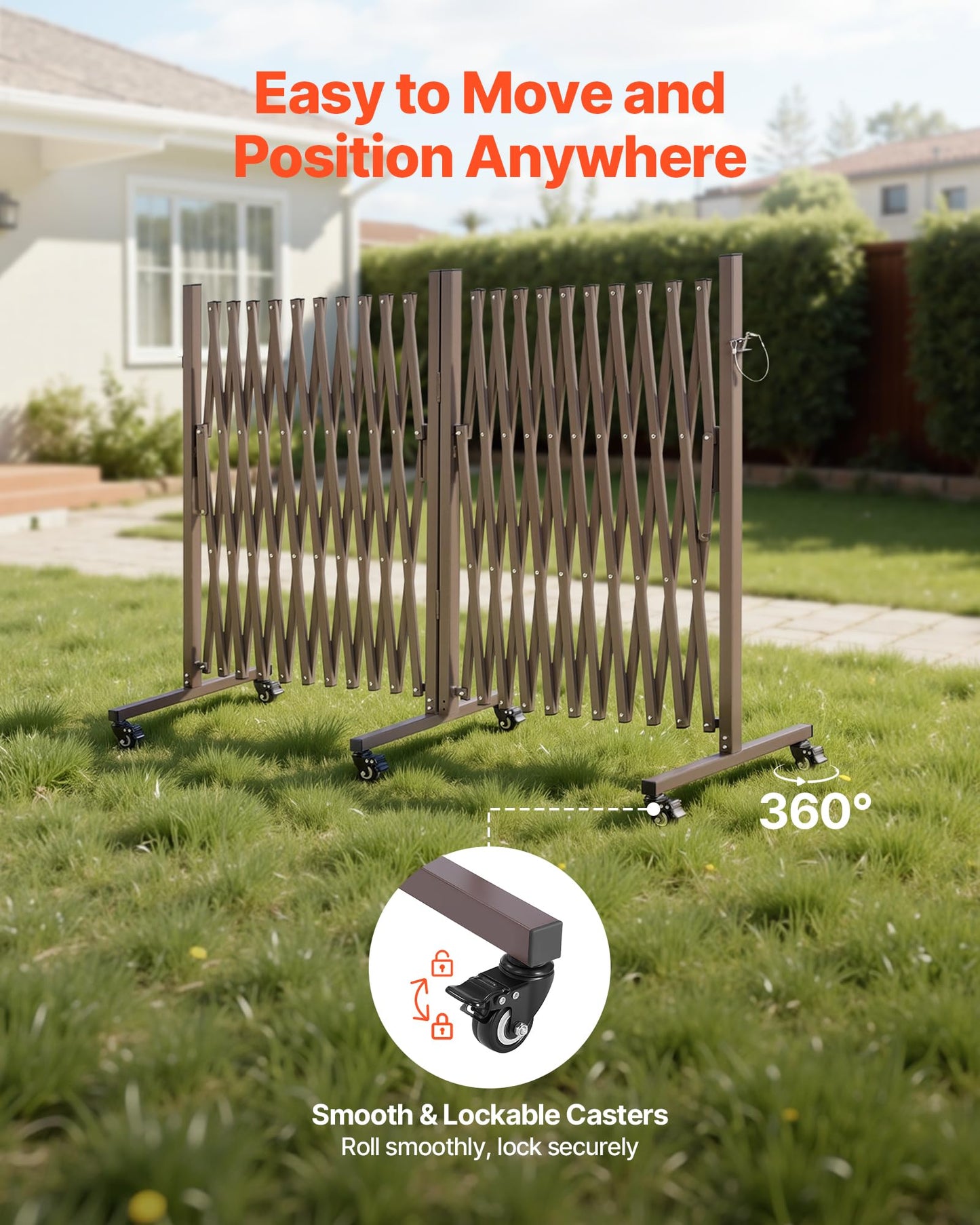 VEVOR Double Expandable Barricades, 27FT Expandable Safety Barrier, 0-180° Rotatable Mobile Barricade with Locking Casters, Portable Folding Security Gate Traffic Fence for Patio Garden Stairway