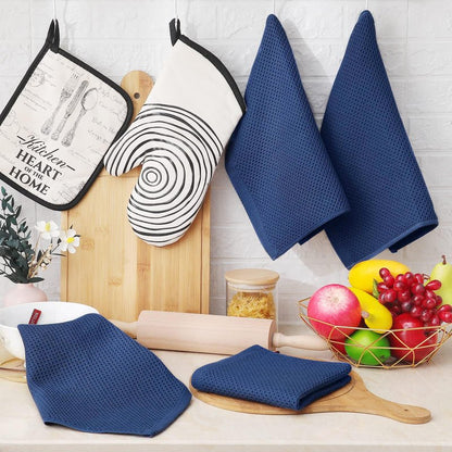 Homaxy 100% Cotton Waffle Weave Kitchen Dish Cloths, Ultra Soft Absorbent Quick Drying Dish Towels, 12 x 12 Inches, 12-Pack, Navy Blue