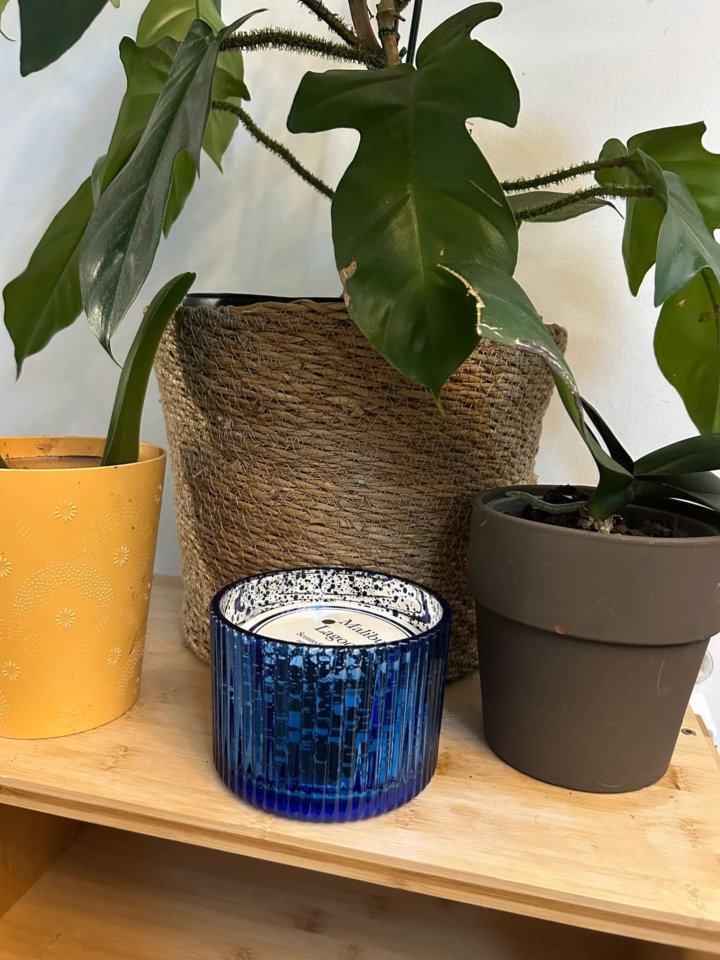 Ocean Breeze Scented Candle, 12 oz Triple Wick Candle in Blue Mercury Glass Jar, Lemon Blossom & Sea Salt Fragrance, Coastal Beach Home Decor, Reusable Decorative Jar (Blue, Malibu Lagoon)