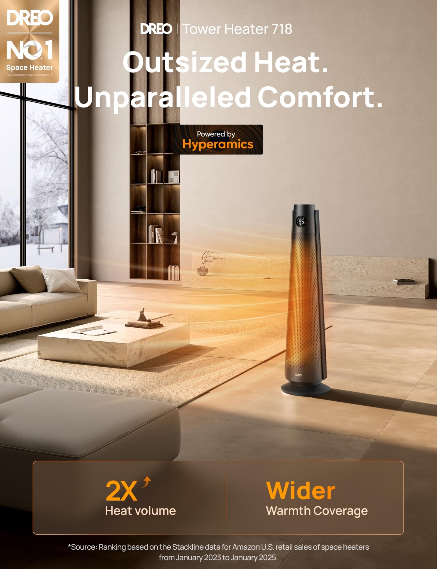 DREO Space Heater Large Room, 30" Electric Heaters with Remote, 120° Oscillation, Adjustable Thermostat, 5 Heat & 3 Fan levels, 8 Safety Protections, 25dB Quiet, 1-12H Timer, Heater for Office, Black