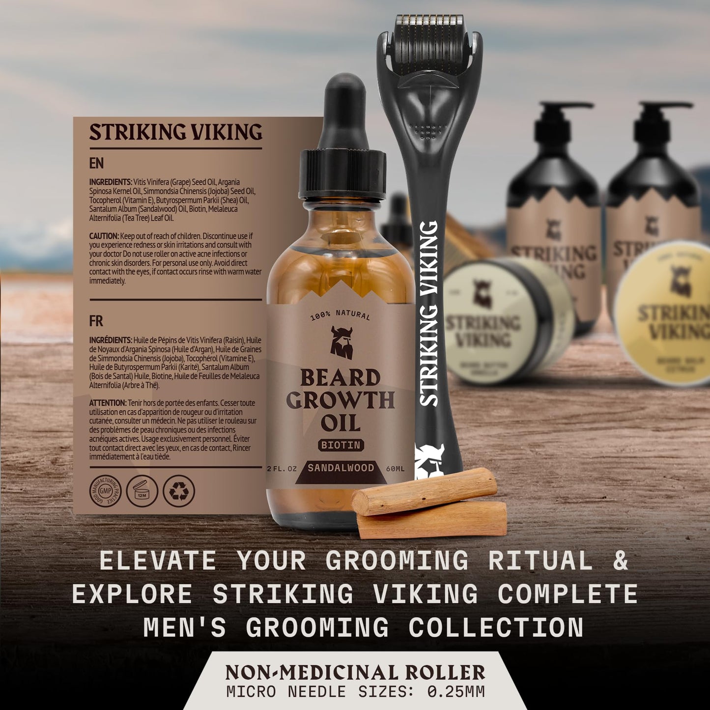 Striking Viking Beard Oil with Biotin for Men - 2 Fl Oz, 1 Pack, Sandalwood - Thickening & Conditioning Beard Growth Oil & Serum with Argan & Jojoba for Hydrated Facial Hair