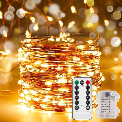 Ariceleo 1 Pack 32.8 Ft. Battery Operated Outdoor String Lights with Remote & Timer, LED Warm White Fairy Lights, Waterproof Twinkle Lights for Bedroom, Dorm, Mason Jar, Wedding, Party, Christmas