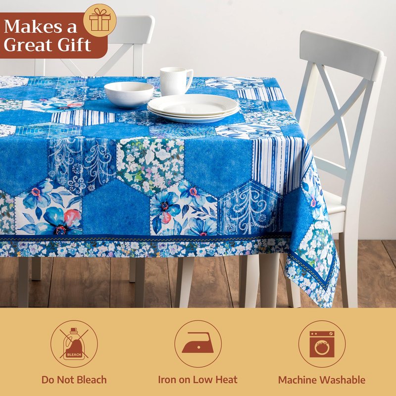 Maison d' Hermine Table Cloth Rectangle Table 100% Cotton 60 x 90 Inches Tablecloth Reusable Decorative for Dining Kitchen Room Farmhouse Home Gifts for Mothers Day Spring Summer - Summer Blues