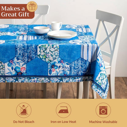 Maison d' Hermine Table Cloth Rectangle Table 100% Cotton 60 x 90 Inches Tablecloth Reusable Decorative for Dining Kitchen Room Farmhouse Home Gifts for Mothers Day Spring Summer - Summer Blues