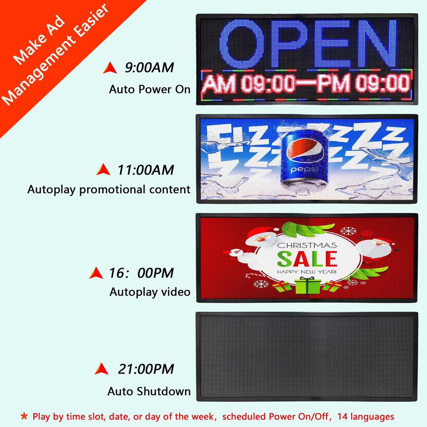 Led Signs Scrolling Programmable, Digital Display Screen Outdoor Waterproof, Customed Electronic Message Board ,for Advertising Public Business Store Restaurant Window P6 40''x17'' ,High Brightness Full Color