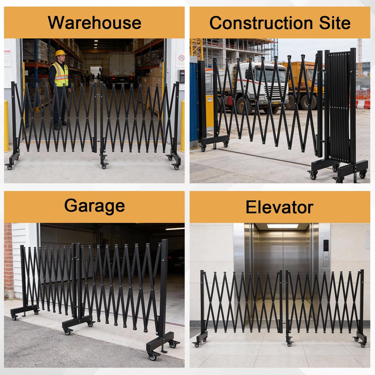 20.5FT Industrial Expandable Barricade, Retractable Metal Safety Gate with Wheels, Adjustable Traffic Fence for Construction Sites, Traffic Control, Warning Lines, Elevators, garages.