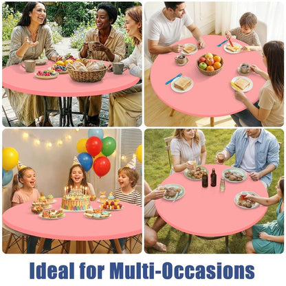 Moosfor Round Spandex Tablecloth, Elastic Fitted Waterproof Tablecloths for 36"-44" Tables, Stretch Washable Picnic Table Cover for Camping, Dining, Indoor and Outdoor,Coral Red