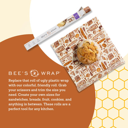Bee's Wrap Beeswax Wraps for Food - Cut to Size 14x52" Beeswax Wrap Roll - Plastic Free Made in USA Reusable Natural Food Wrap - Bakery Lane