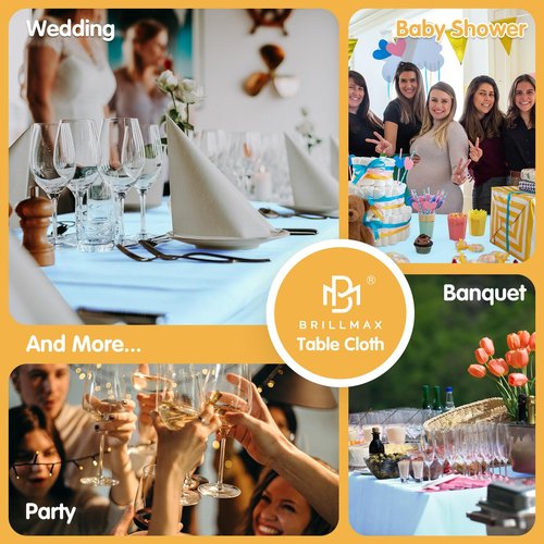 BRILLMAX 8 Pack Light Blue Tablecloths 60 x 102 Inch for 6ft Rectangle Tables - 150 GSM Polyester Fabric, 15" Standard Drop, Water, Stain & Wrinkle Resistant Cloth Cover for Wedding Dining Buffet