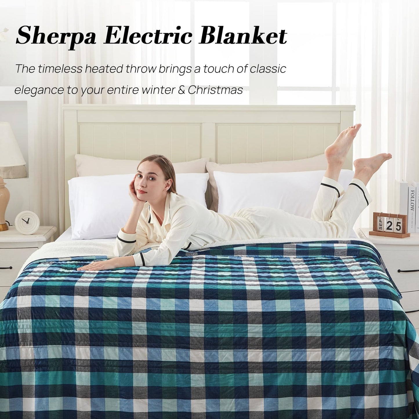 Westinghouse Heated Throw Blanket, Flower Jacquard Electric Blanket Throw with 6 Heating Levels and 2-10 Hours Auto-Off, Flannel to Sherpa Super Cozy Heated Blanket, Machine Washable (50" x 60" Beige)