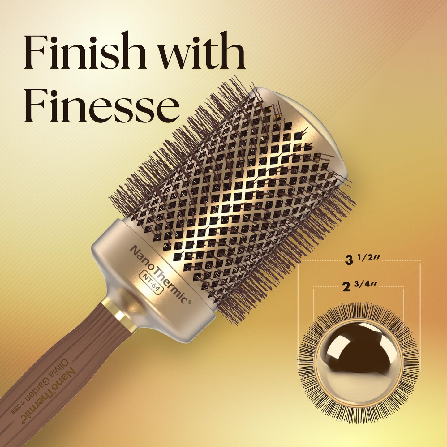 Olivia Garden NanoThermic Ceramic + Ion Round Thermal Hair Brush - Not Electrical - Professional Blowout Brush for Normal to Thick Hair