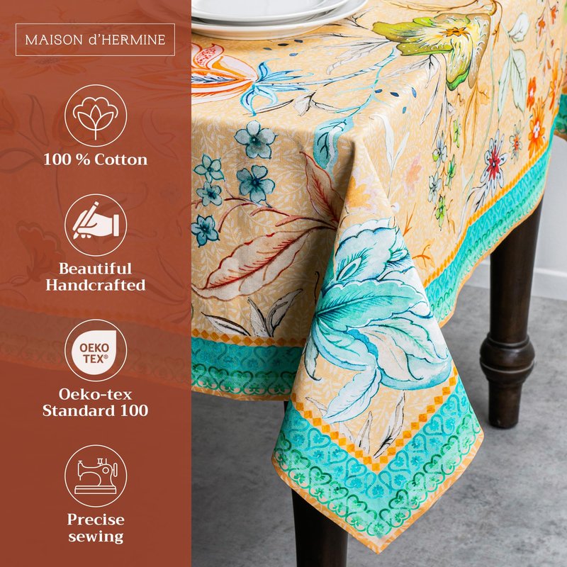 Maison d' Hermine Table Cloth Rectangle Table 100% Cotton 70 x 108 Inches Tablecloth Reusable Decorative for Dining Kitchen Farmhouse Home Gifts for Mothers Day Spring Summer - Luxury Loft - Peach