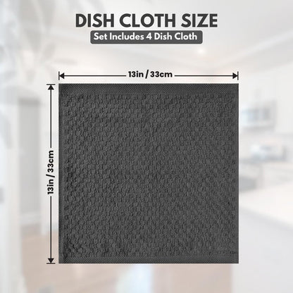 Infinitee Xclusives Premium Dish Cloth 100% Cotton 12 x 12 Inches |Pack of 4| - Ultra Soft Tea Towels - Highly Absorbent Kitchen Rags - Terry Dishcloth for Kitchen and Household Cleaning |Grey|