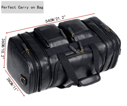 Vegan Leather Travel Duffel Weekender Bag Carry on Overnight Bag Sports Duffel bag For men and Women HB-21 (Black)