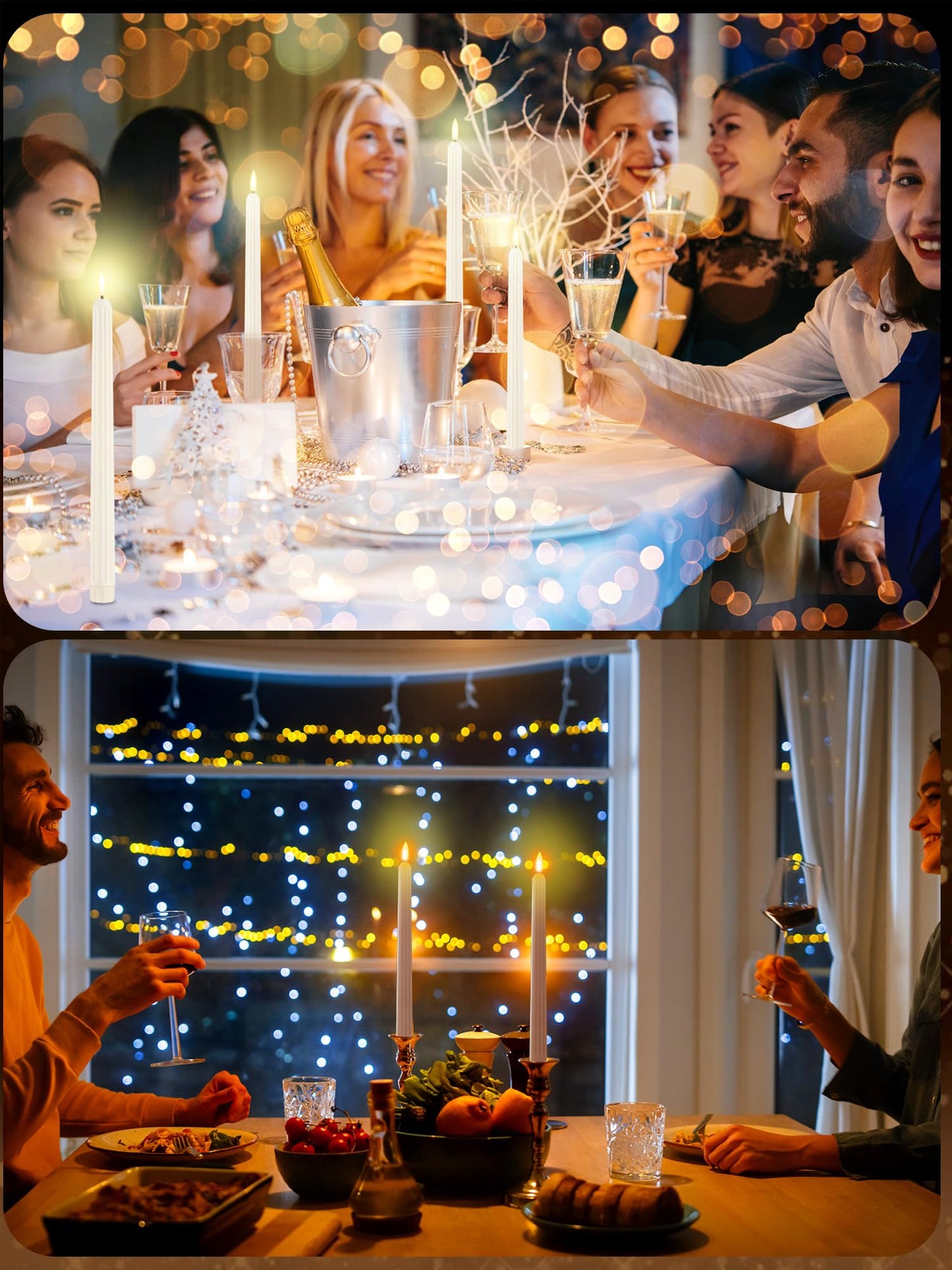 Funtery 48 Pcs Flameless LED Taper Candles Battery Operated Candles Bulk Realistic LED Candlesticks Flickering for Wedding Church Graduation Party Home Decor(Ivory,Romantic Style)