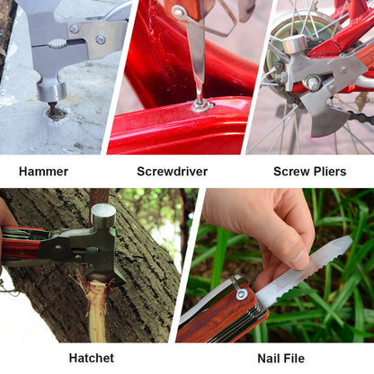 Camping Gear Multitool, Cool & Unique Birthday Gifts for Men Dad Husband Boyfriend, 18-in-1 Survival Gear for Outdoor Hunting Hiking, Emergency Escape Tool with Axe,Hammer,Plier,Knife,Bottle Opener