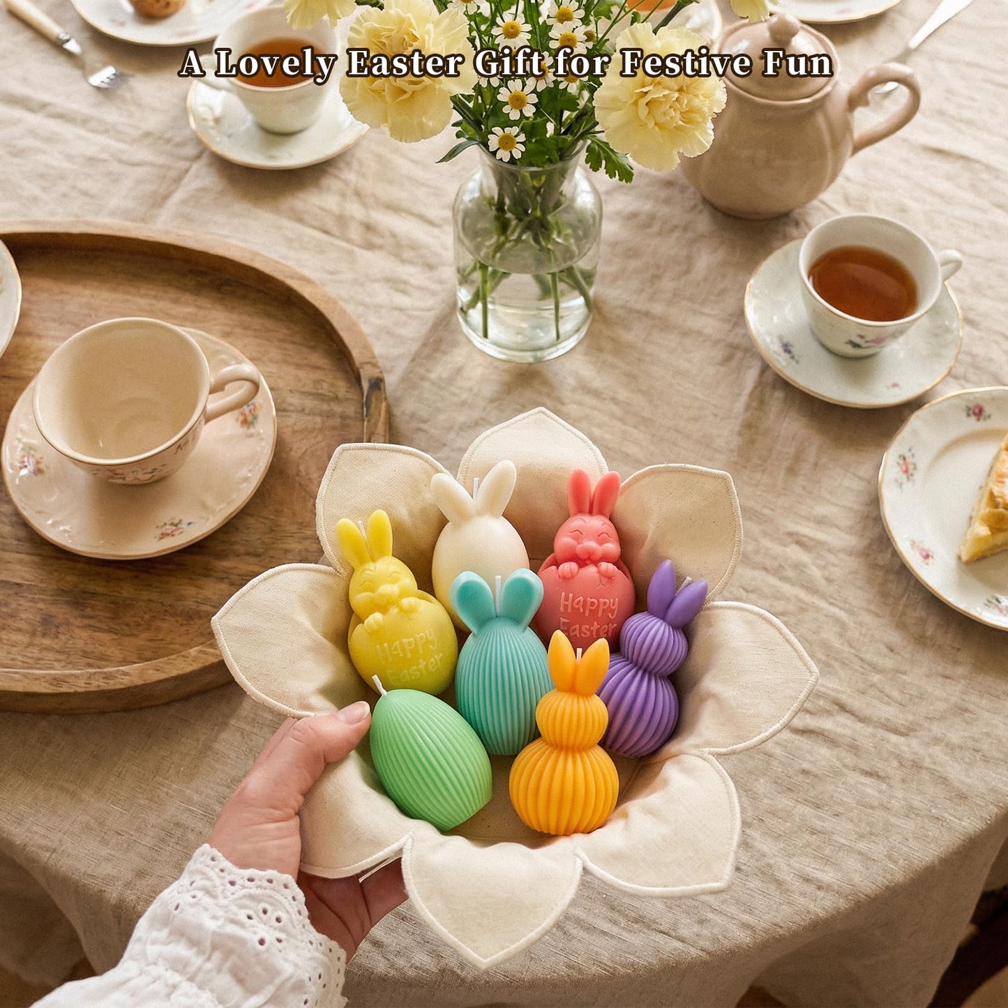Lanpn 6 Pcs Easter Bunny Candles Gift Set, Mini Rabbit Shaped Votive Tea Lights, Easter Flower & Fruit Scented Candles, Each 2.1 oz, Spring Party Holiday Decor Home Table Centerpiece, Macaron Color