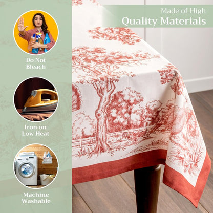 Maison d' Hermine Table Cloth Square Table 100% Cotton 60 x 60 Inches Fall Tablecloth Reusable Everyday Use for Thanksgiving Christmas Decorations Dining Farmhouse Party (Holy Jouy - Red)