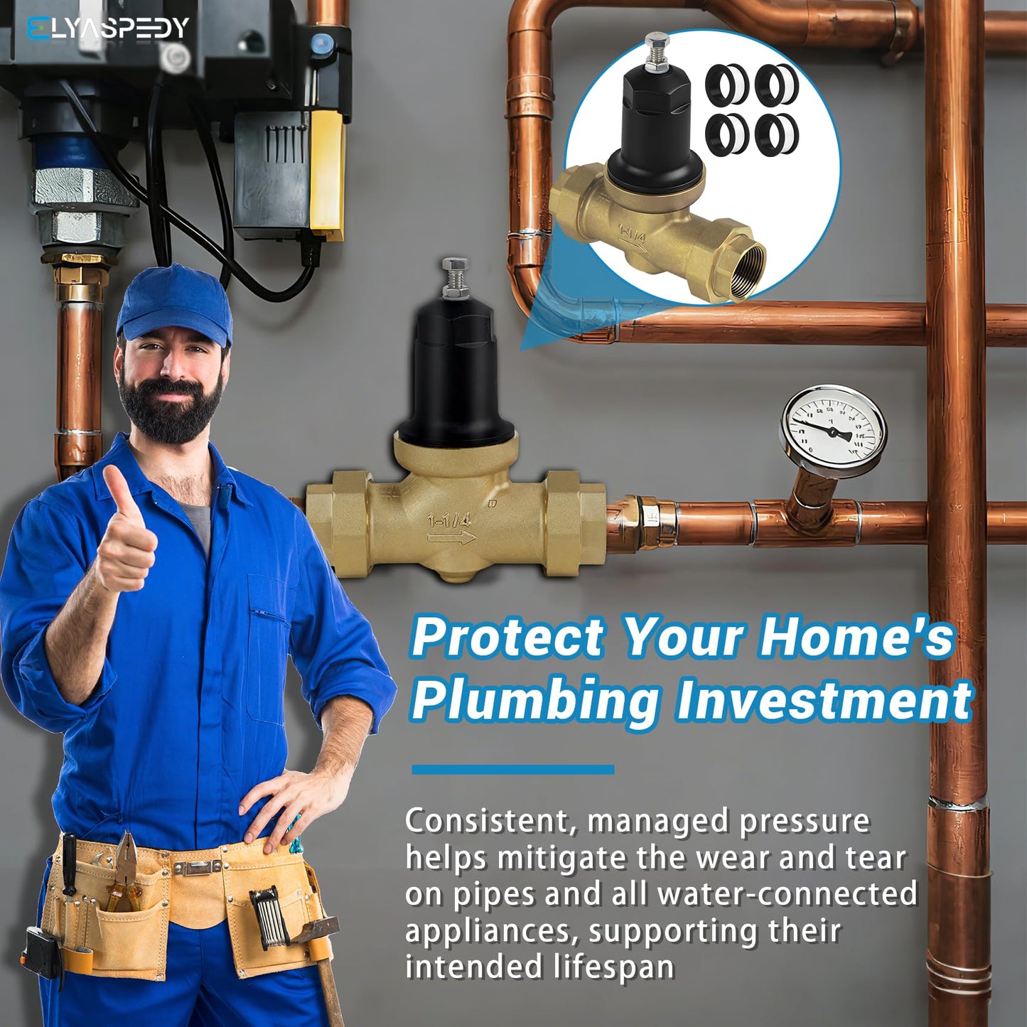 1-1/4 Inch 114-NR3XL Pressure Reducing Valve, with Double Internal Thread Pipe NPT Connection, Suitable for Zurn 1-1/4" NR3XLDULU Reducing Valves, Comes with Stainless Steel Screen and 2 gaskets