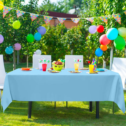 QZYL 12 PCS SkyBlue Plastic Tablecloths, 54 in x 108 in Dinner Table Cloths, Rectangle Table Cover for Birthday Party Family Gathering Wedding