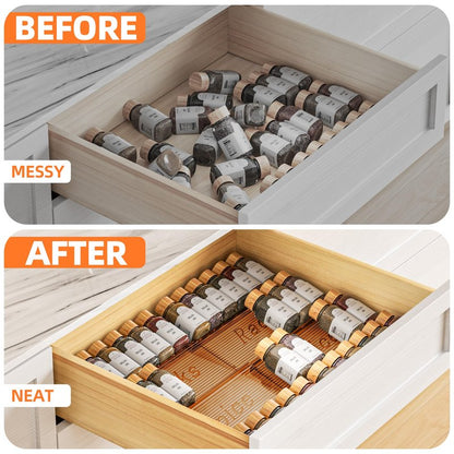 PanPanPal Spice Drawer Organizer, 4 Tier- 4 Pack Amber Acrylic Drawer Seasoning Organizer, Expandable From 11'' to 22'' Kitchen Spice Rack Organizers and Storage for Drawer (Jars not included)