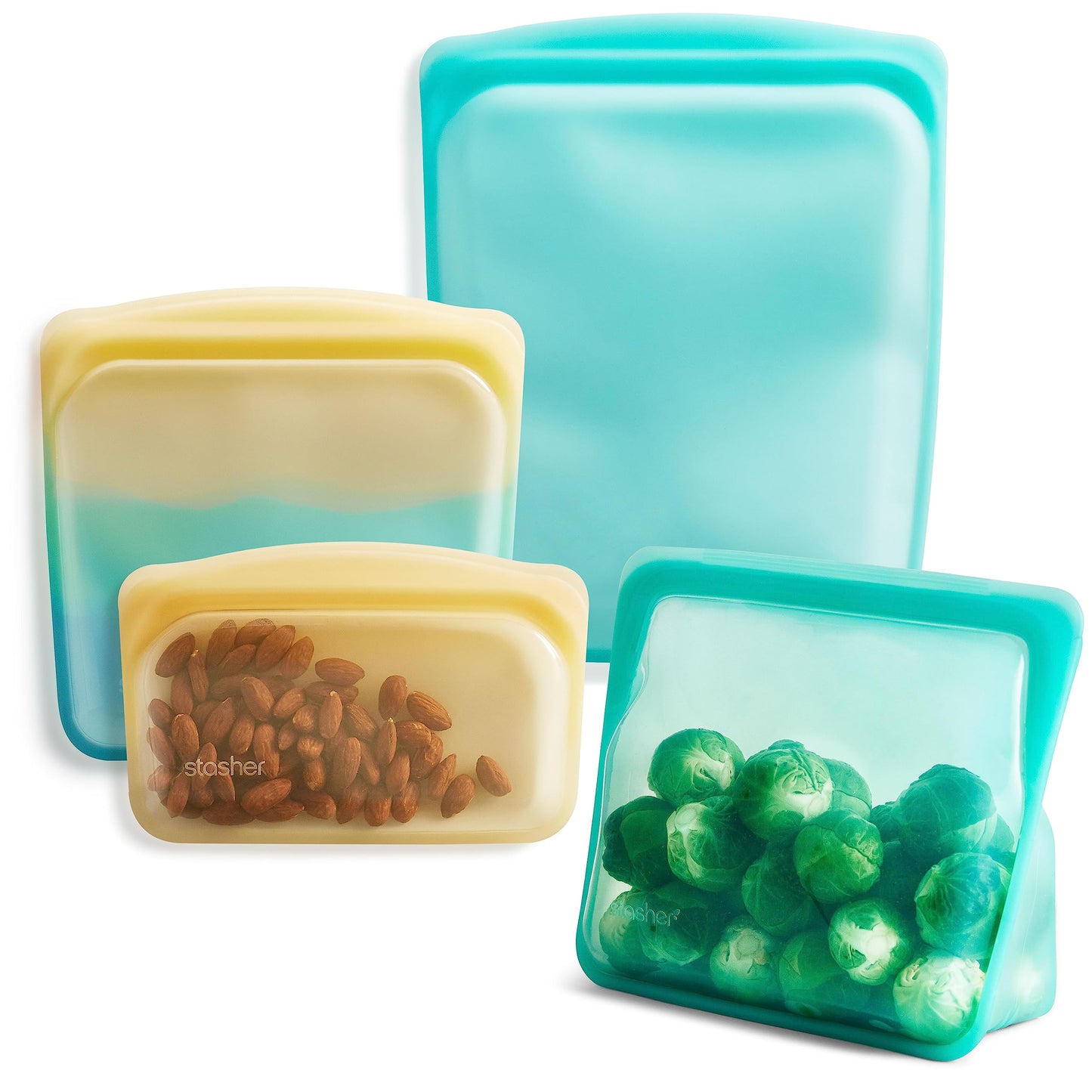 Stasher Premium Silicone Reusable Food Storage Bags, 4-Pack, Endangered Seas, Multi-Use Food Storage Bags, Lunch Bag, Travel Containers, BPA Free, Leak-free, Dishwasher-Safe, Eco-friendly