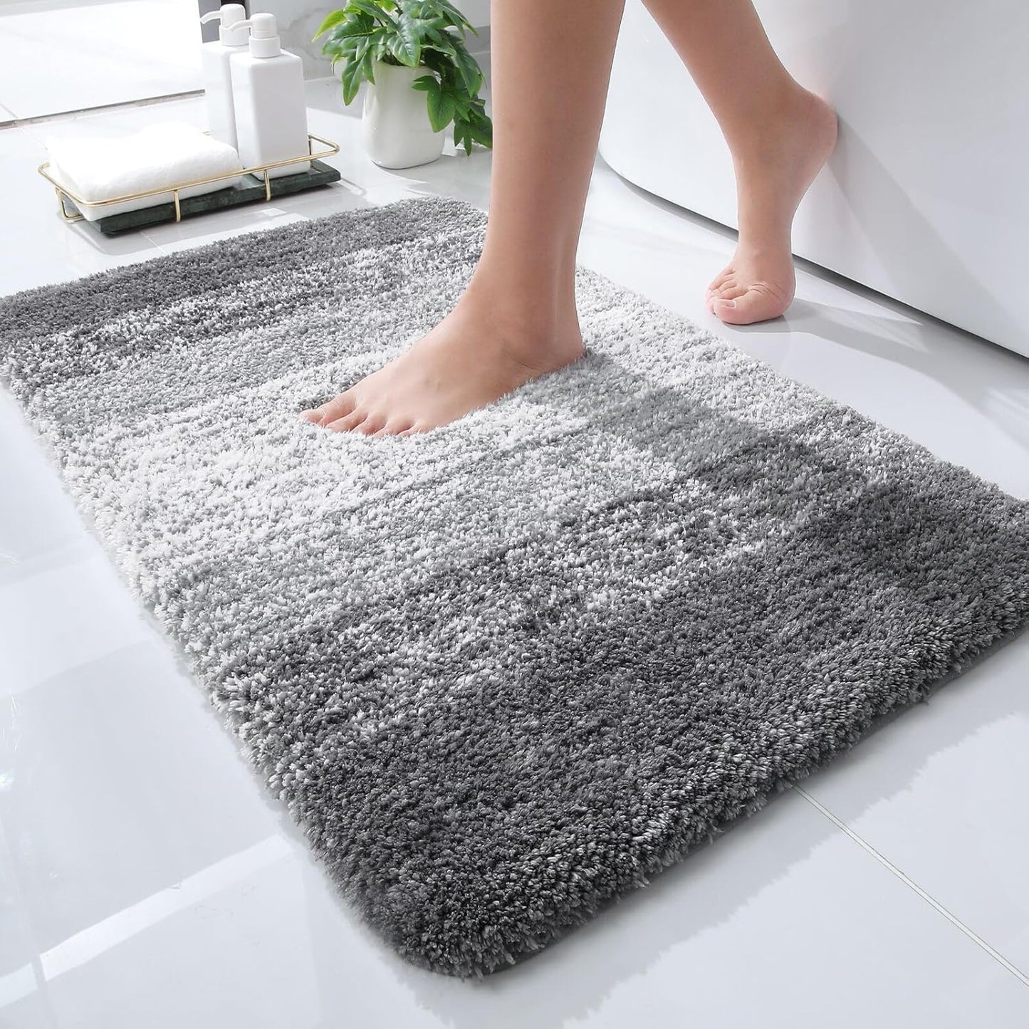 OLANLY Microfiber Bath Rugs - Extra Soft & Absorbent | 24x16 Grey Quick-Dry Mats for Bathroom Floor