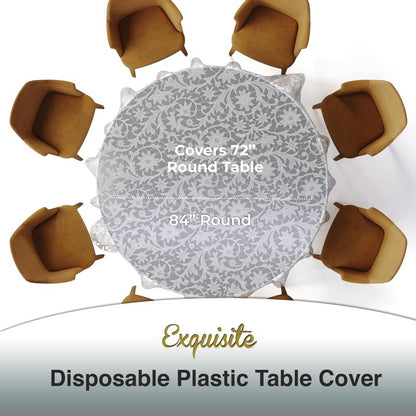 Exquisite Lace Table Cloth Round Table Plastic 12-Pack Lace Tablecloth 84 | White Floral Tablecloth Disposable | Wild Flower Party Decorations & Party Supplies