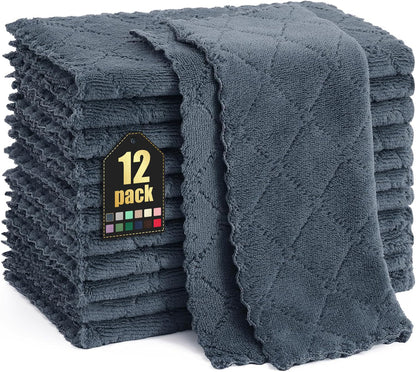 Homaxy 12 Pack Kitchen Dish Cloths (10 x 10 Inches, Grey), Super Soft and Absorbent Coral Velvet Dish Towels, Nonstick Oil Fast Drying Microfiber Cleaning Cloth, No Lint Household Dishcloths