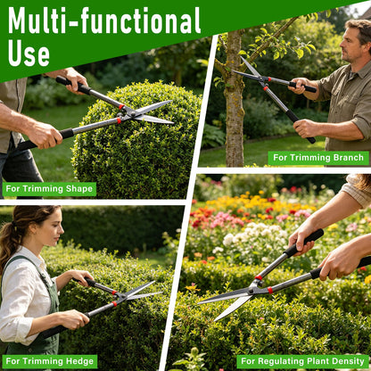 31 inch Hedge Shears Clippers - Self-Sharpening High Carbon Steel Blades, 15" Wide-Cut for Faster Trimming, Long Reach & Ergonomic Grip for Effortless Cutting Trimming of Hedges, Shrubs, Bushes