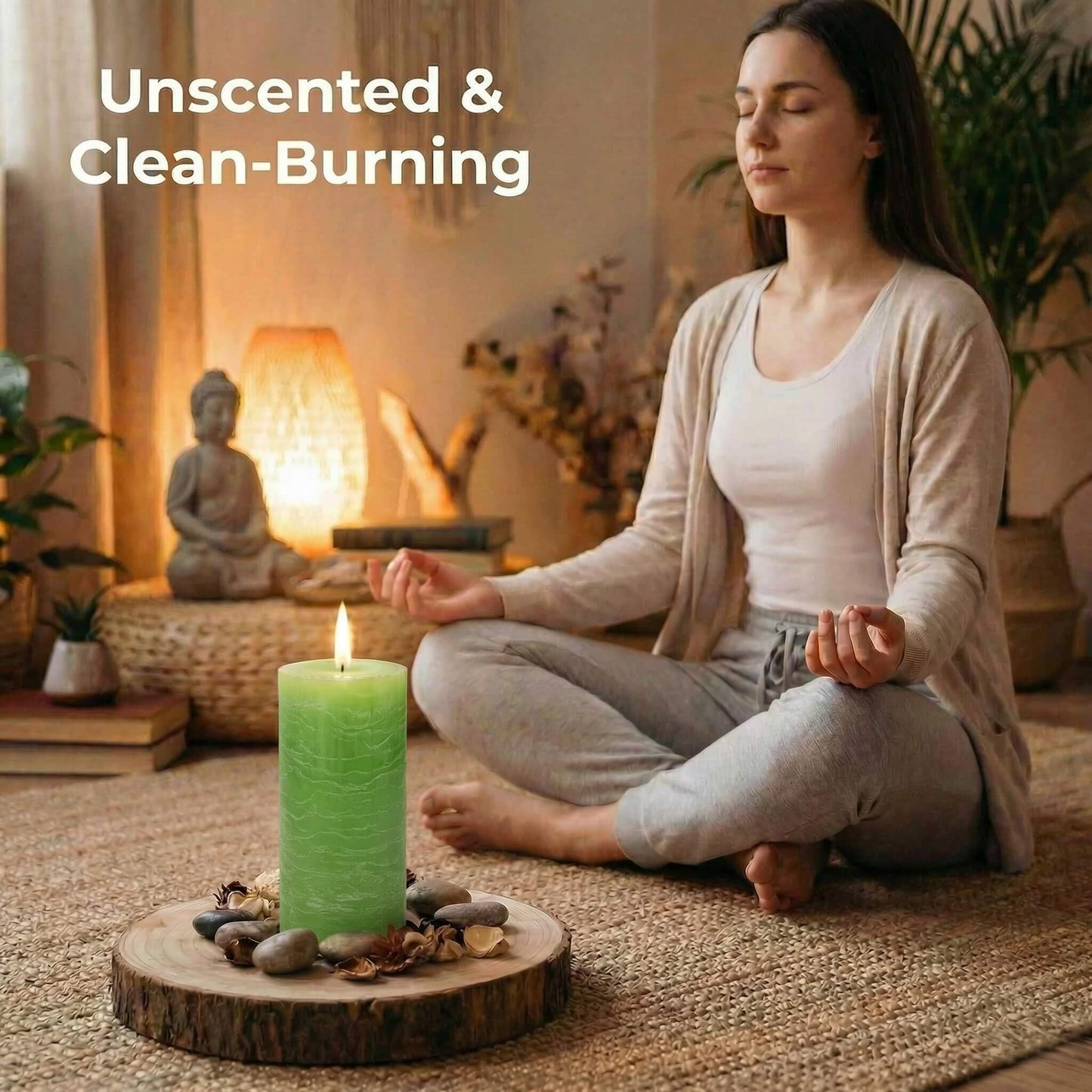 Richland Set of 3 Pillar Candles 3" x 6" Unscented (Green Rustic) for Weddings Home Holidays Relaxation Spa Church