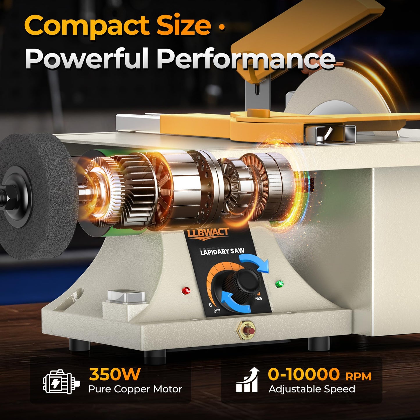 LLBWACT 350W Lapidary Saw Benchtop Cutting&Engraving Machine,Variable Speed 0-10000 RPM with Water Cooling,Complete Kit for Wood Acrylic Stone Metal,Includes Diamond Blades,Flex Shaft,Polishing Wheels