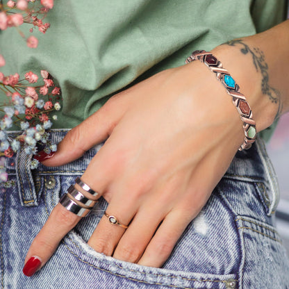 EnerCoppeX Copper Magnetic Bracelet for Women, Turquoise Detox Jewelry with 3500 Gauss Magnet (Type B)