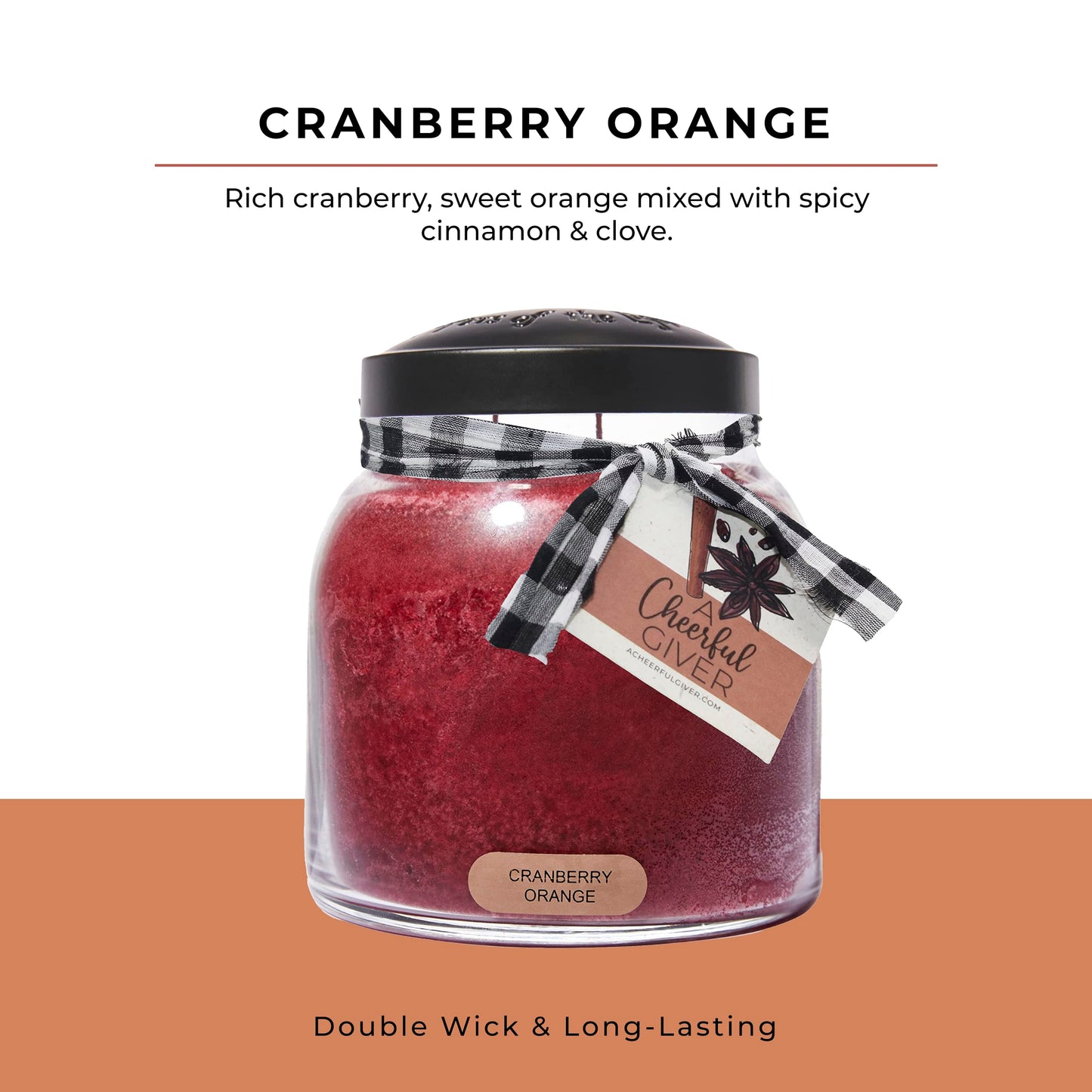 A Cheerful Giver - Cranberry Orange - 34oz Papa Scented Candle Jar with Lid - Keepers of the Light - 155 Hours of Burn Time, Gift for Women, Red