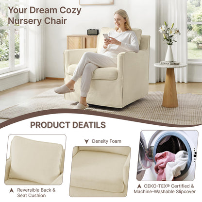 KISLOT Swivel Accent Chair with Ottoman, Rocking Recliner 360 Degree Swivel Armchair Machine-Washable Cover for Nursery Living Room Bedroom