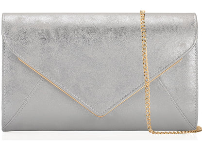 MOJISOLO PU Leather Clutch Purses Women Evening Envelope Handbag Prom Wedding Party Foldover Bag Silver