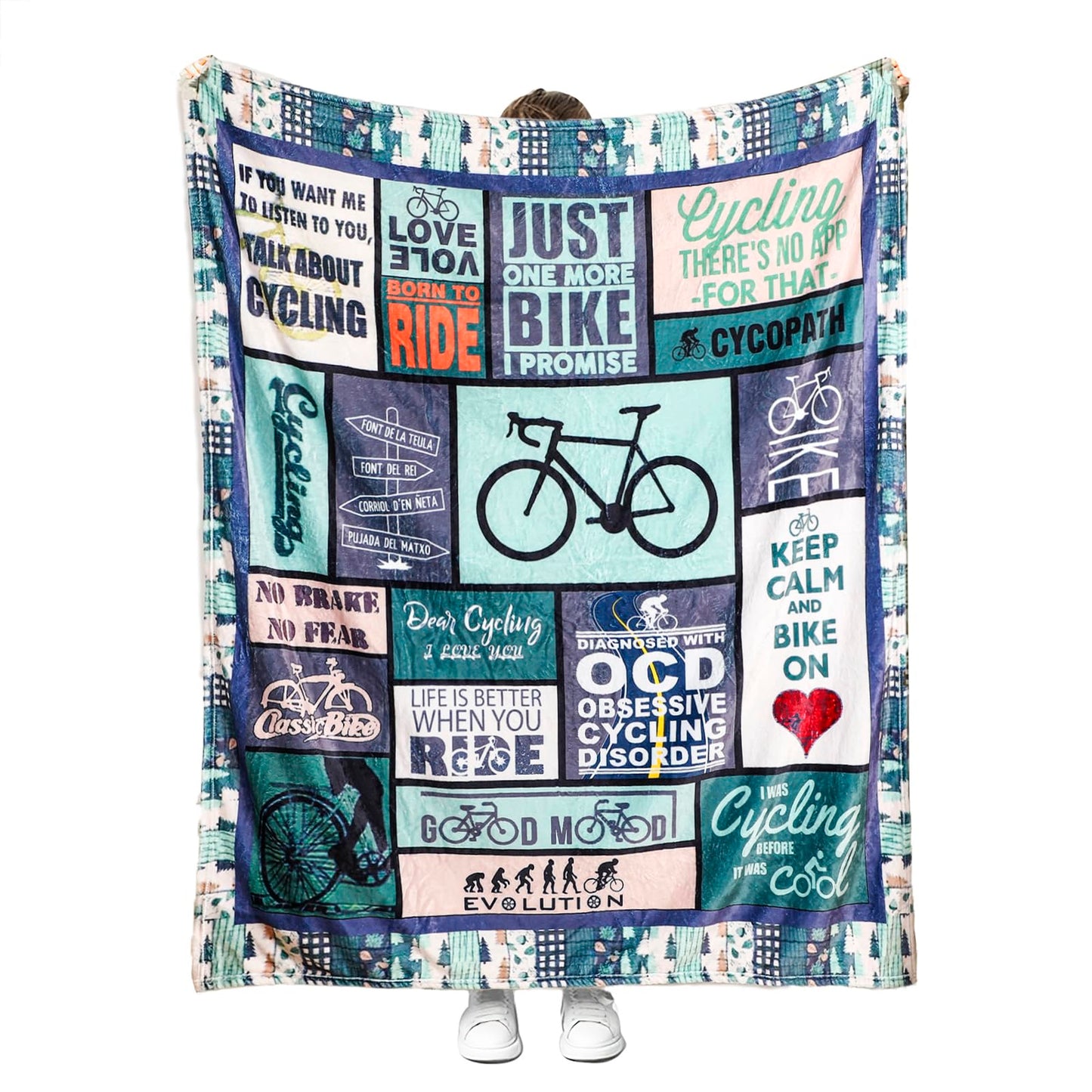 Soft Bicycle Blanket for Couch Bed Cozy Microfiber Fleece Flannel Bike Throw Blanket Gifts for Cycling Lover Kids Boys Girls Adults (Bike02, 130cm x 150cm(50'' x 60''))