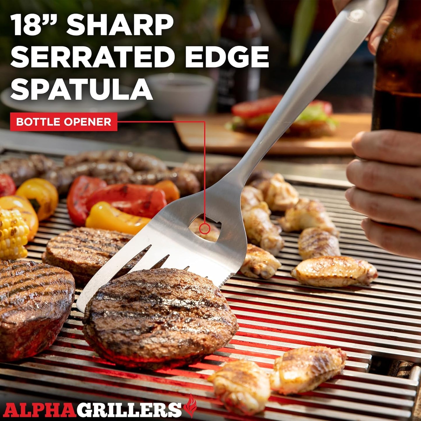 Alpha Grillers Grilling Accessories | BBQ Tool Set with Spatula, Fork, Brush & Tongs - Perfect Gifts for Men